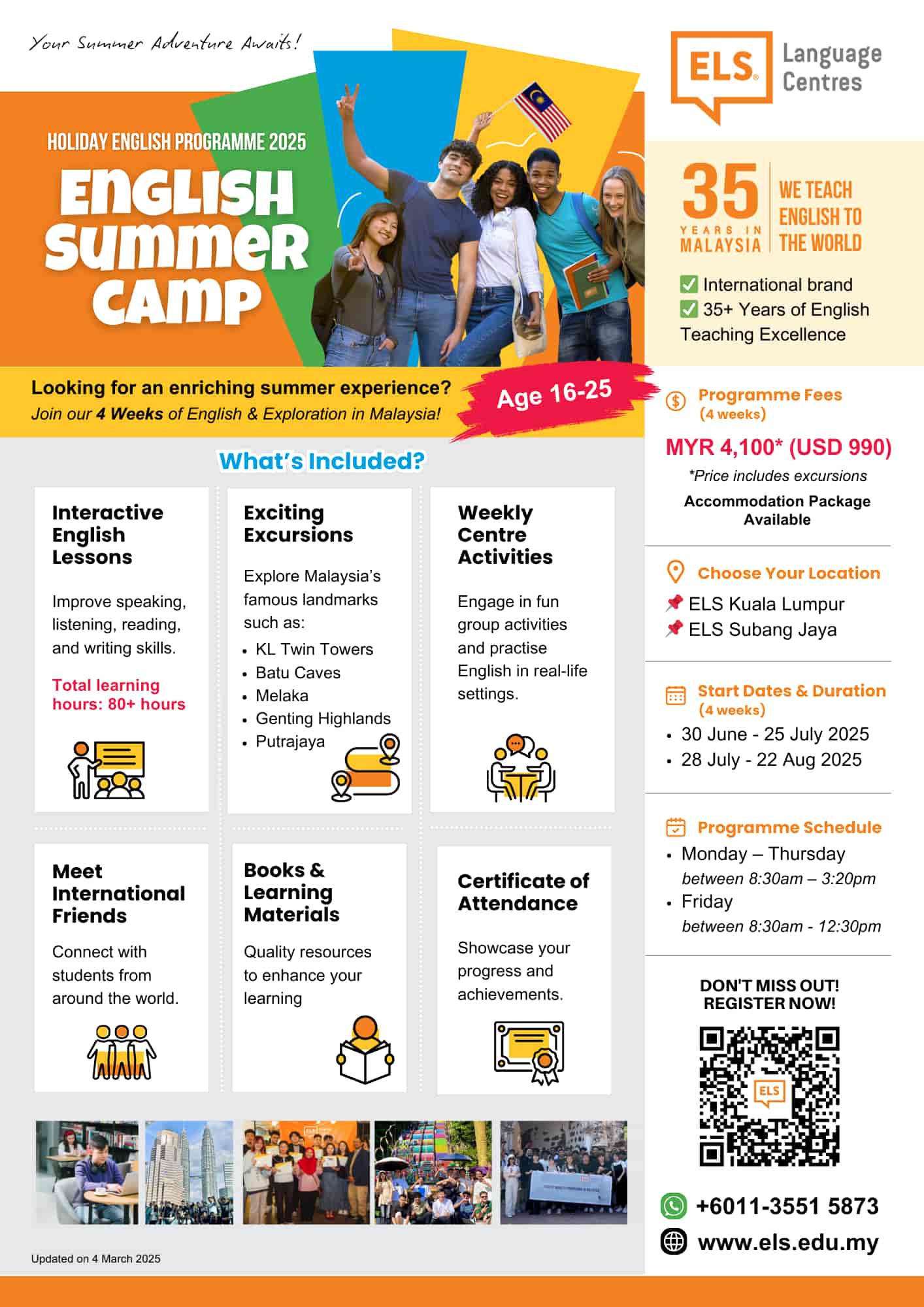 ELS Flyer for Holiday English Programme Summer Camp